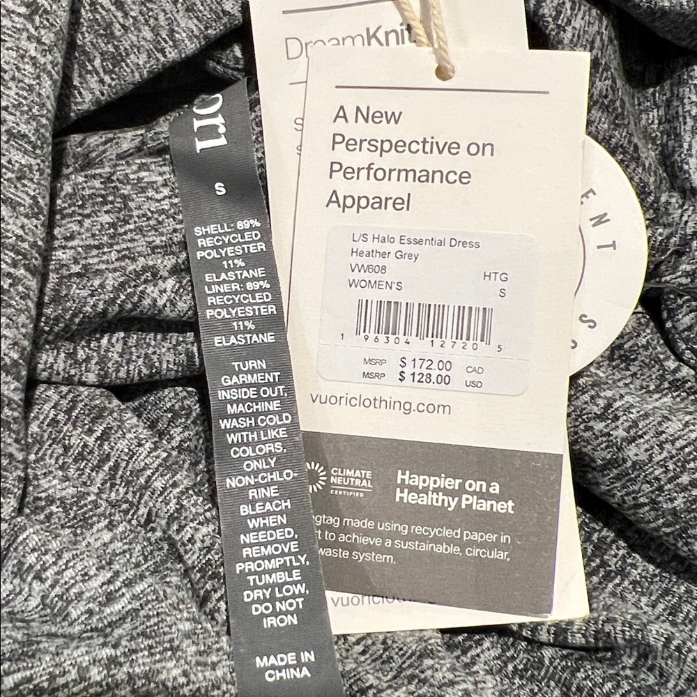 New With Tags: Vuori Long Sleeve Halo Essential Dress Heather Grey Small NWT - Picture 5 of 6